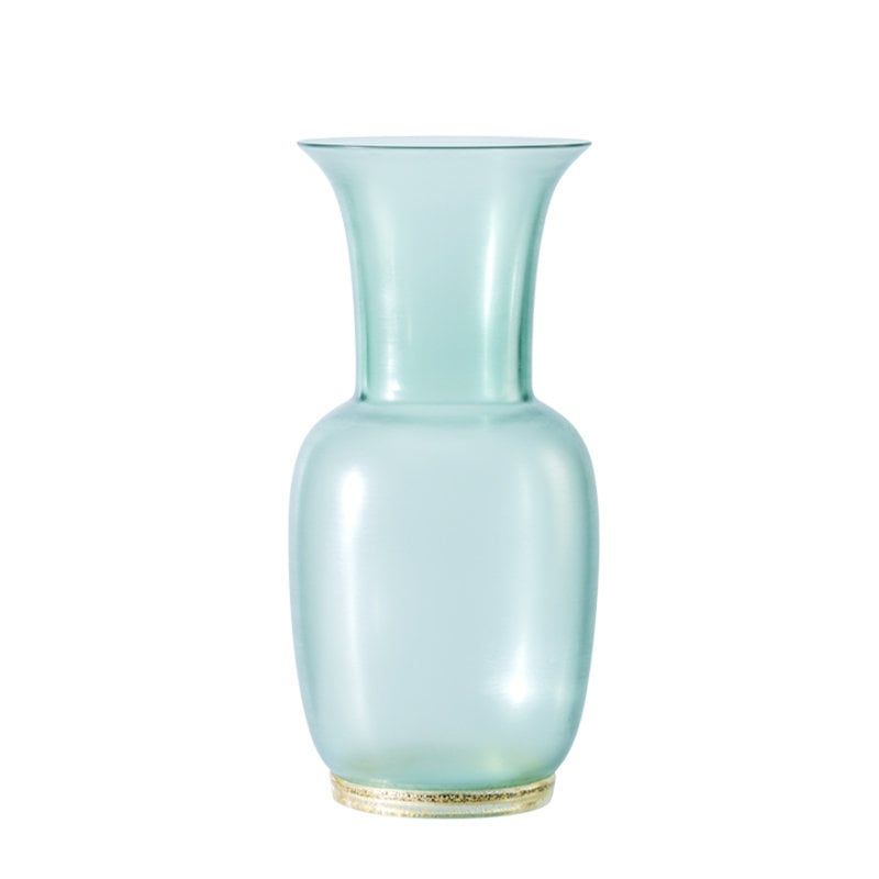VENINI Vaso Opalino Satin Verde Rio Foglia Oro/Cristallo  17 CM – H 36 CM 706.22