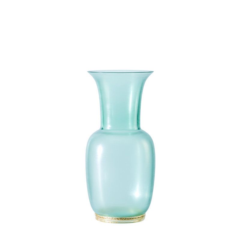 VENINI Vaso Opalino Satin Verde Rio Foglia Oro/Cristallo  14 CM - H 30 CM 706.38