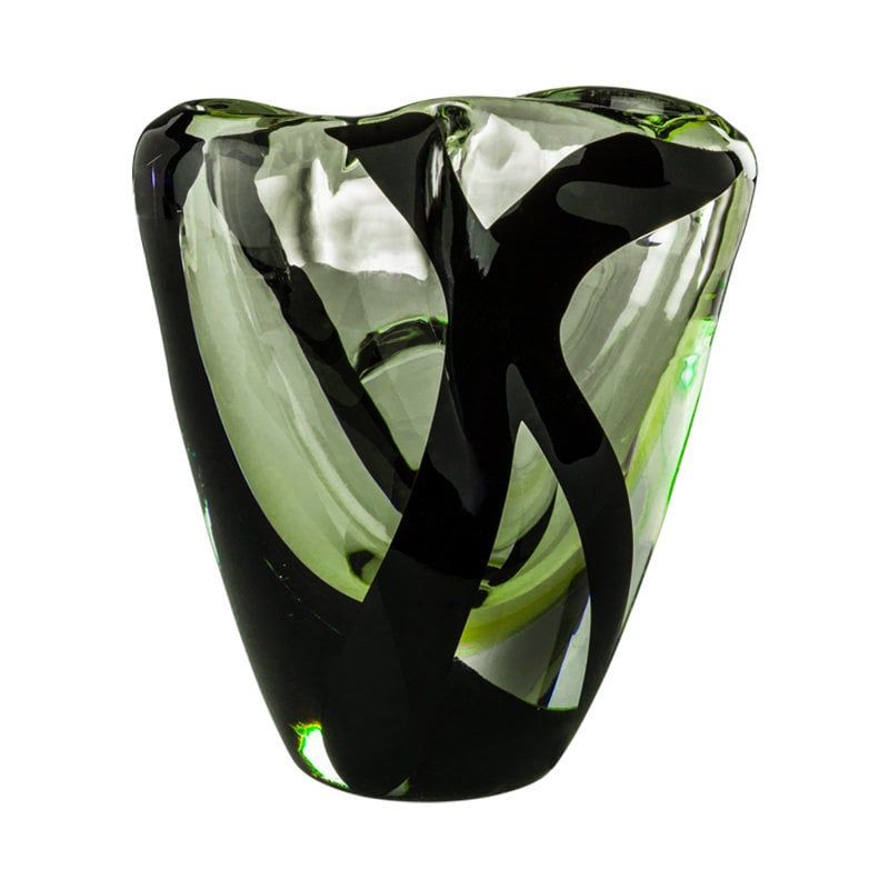 VENINI Vaso Black Belt Cristallo/Nero/Verde Erba  W 18 cm H 20 cm Ø 10 cm 699.10