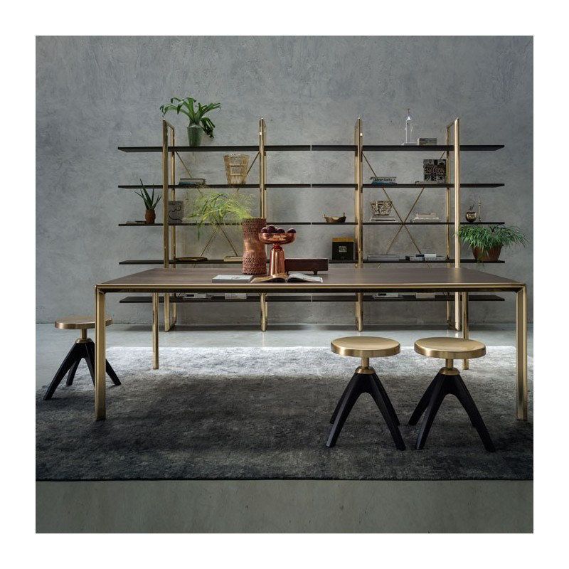 GHIDINI 1961 Sgabello In Ottone E Rovere Chiaro - Leporello Junior (Paolo Rizzatto) Ø36x52x48-54H cm PR204SB101