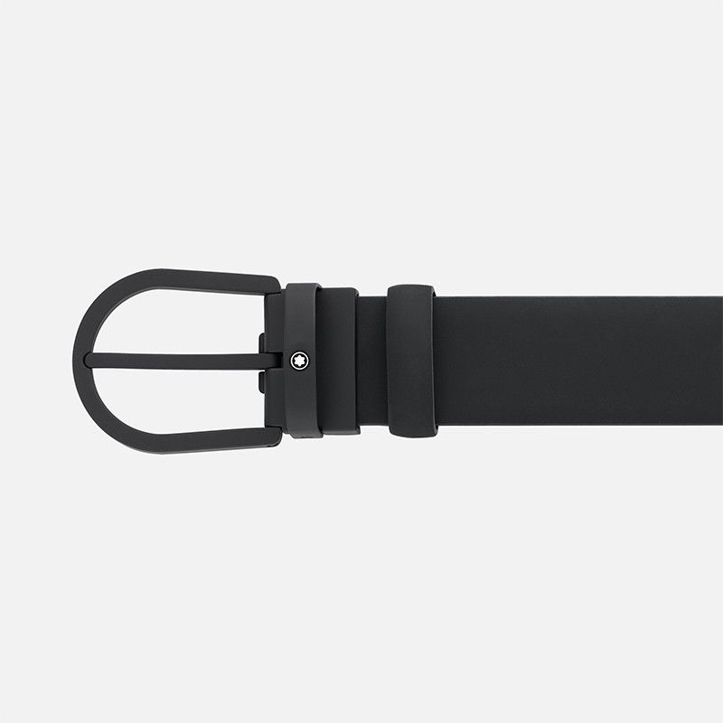 MONTBLANC Cintura In Pelle Nera con Fibbia a Ferro di Cavallo  129431