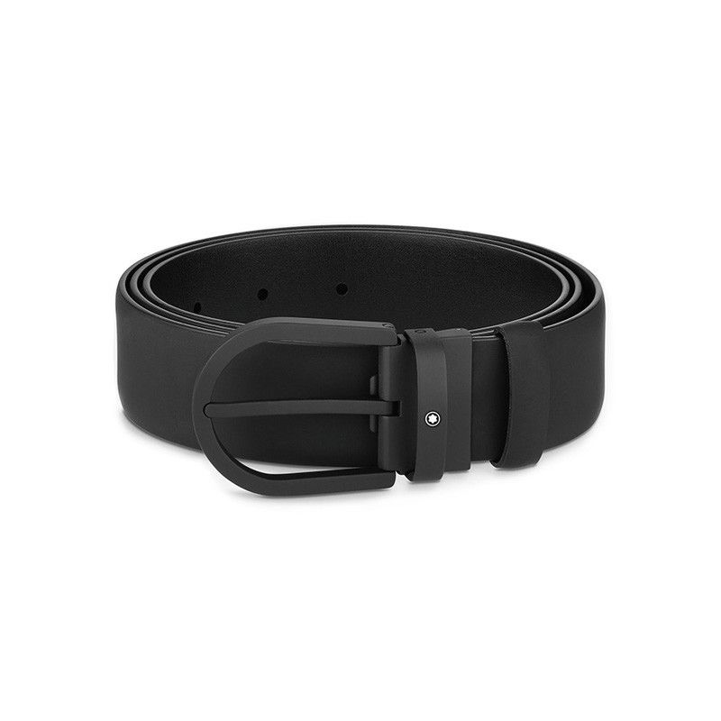 MONTBLANC Cintura In Pelle Nera con Fibbia a Ferro di Cavallo  129431