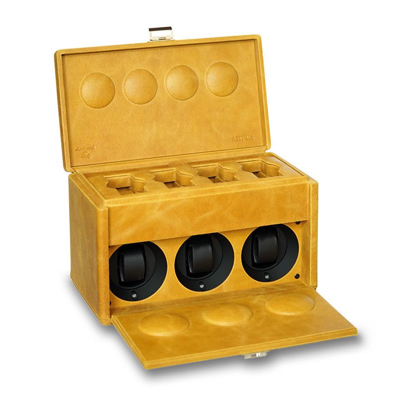 SCATOLA DEL TEMPO 7 Posti Pelle Vintage Giallo Ocra Edizione Astrua  