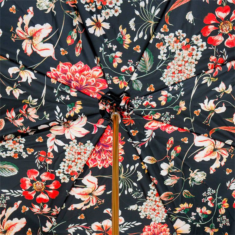 PASOTTI Ombrello Da Donna Flower Nero Interno Nero Fiori Rosso Panna  189*34*5Y259/8*P27