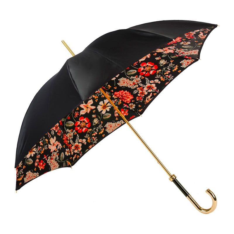PASOTTI Ombrello Da Donna Flower Nero Interno Nero Fiori Rosso Panna  189*34*5Y259/8*P27