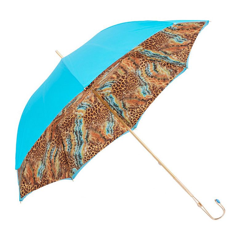 PASOTTI Ombrello Da Donna Animal Sfumato Avio Interno Maculato Oro/Azzurro  189*21284-17*56084-4*P18