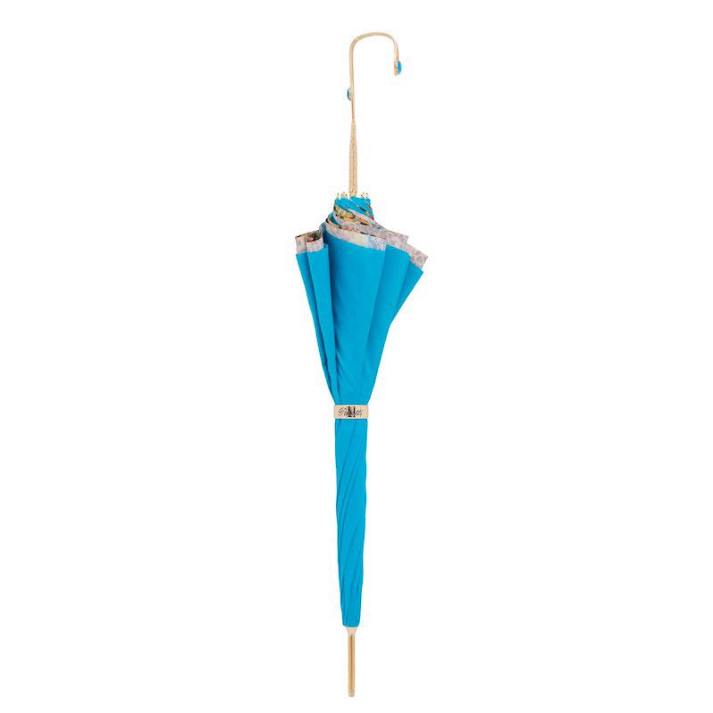 PASOTTI Ombrello Da Donna Animal Sfumato Avio Interno Maculato Oro/Azzurro  189*21284-17*56084-4*P18