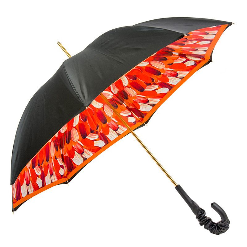 PASOTTI Ombrello Donna Classic Nero Interno Pennellato Arancio  189*34*30093-4*A35