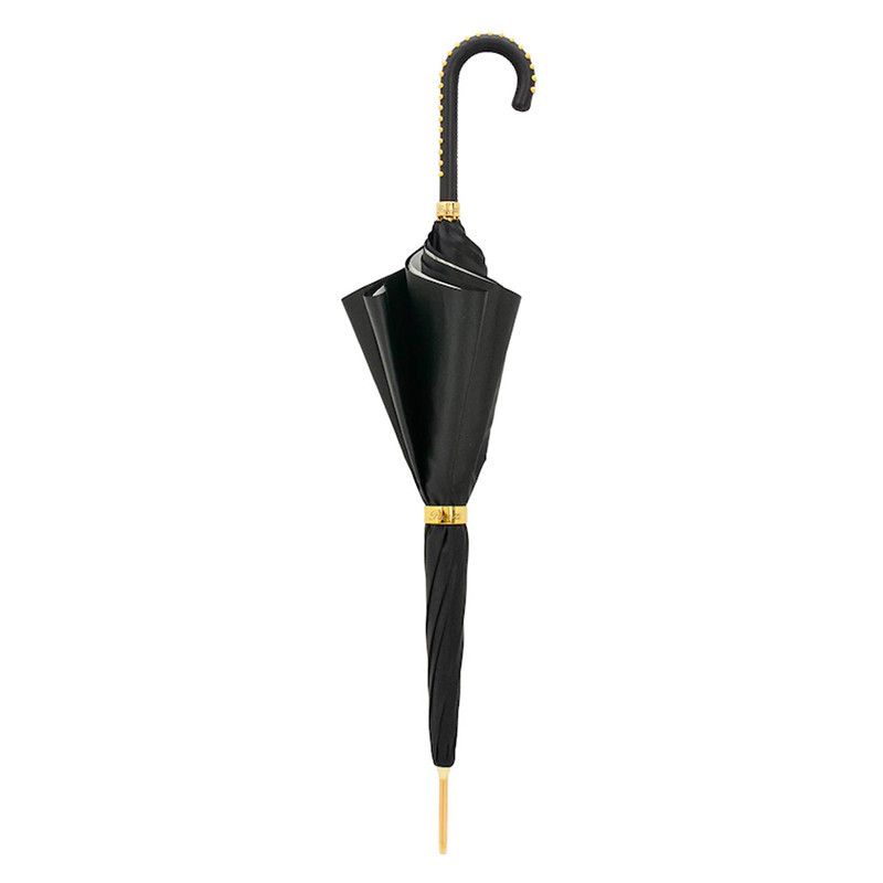 PASOTTI Ombrello Da Donna Classic Nero Interno Fantasia Briglie Oro Sfondo Bianco/Nero  189*34*5G313/39*H19