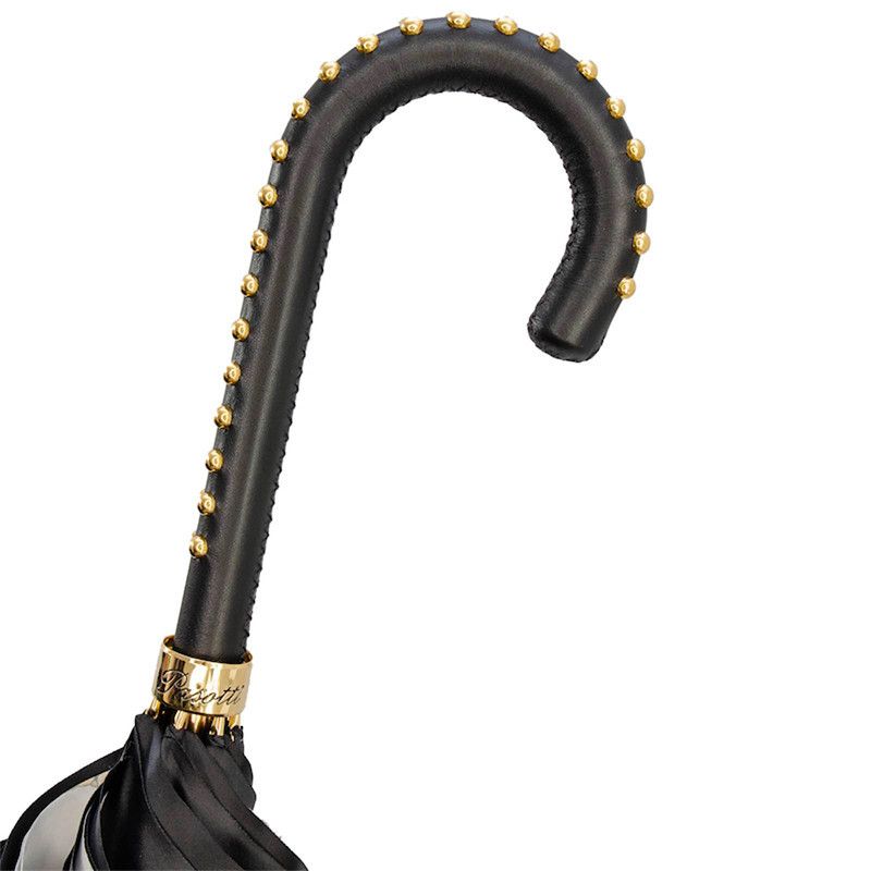 PASOTTI Ombrello Da Donna Classic Nero Interno Fantasia Briglie Oro Sfondo Bianco/Nero  189*34*5G313/39*H19