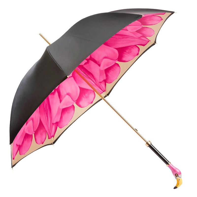 PASOTTI Ombrello Da Donna Lux Nero Interno Petalo Fuxia  189*34*21065/30*K9