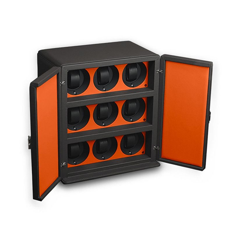 SCATOLA DEL TEMPO 9 Rotori Pelle Grana Dollaro Grigio Ardesia/Arancio  