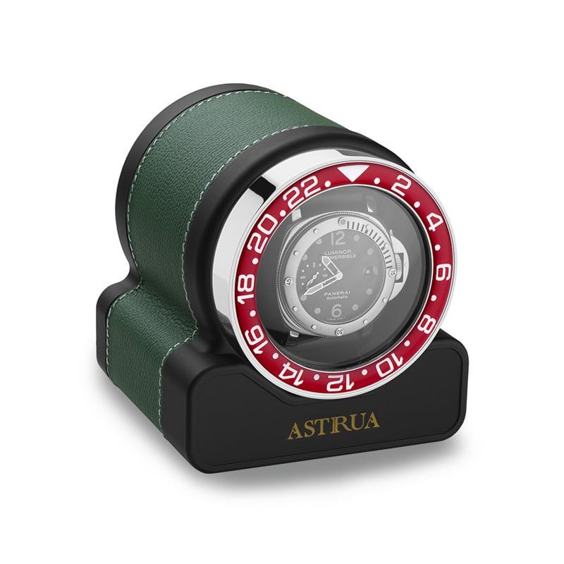 SCATOLA DEL TEMPO Rotor One Sport Pelle Grana Dollaro Verde Ghiera Rossa  