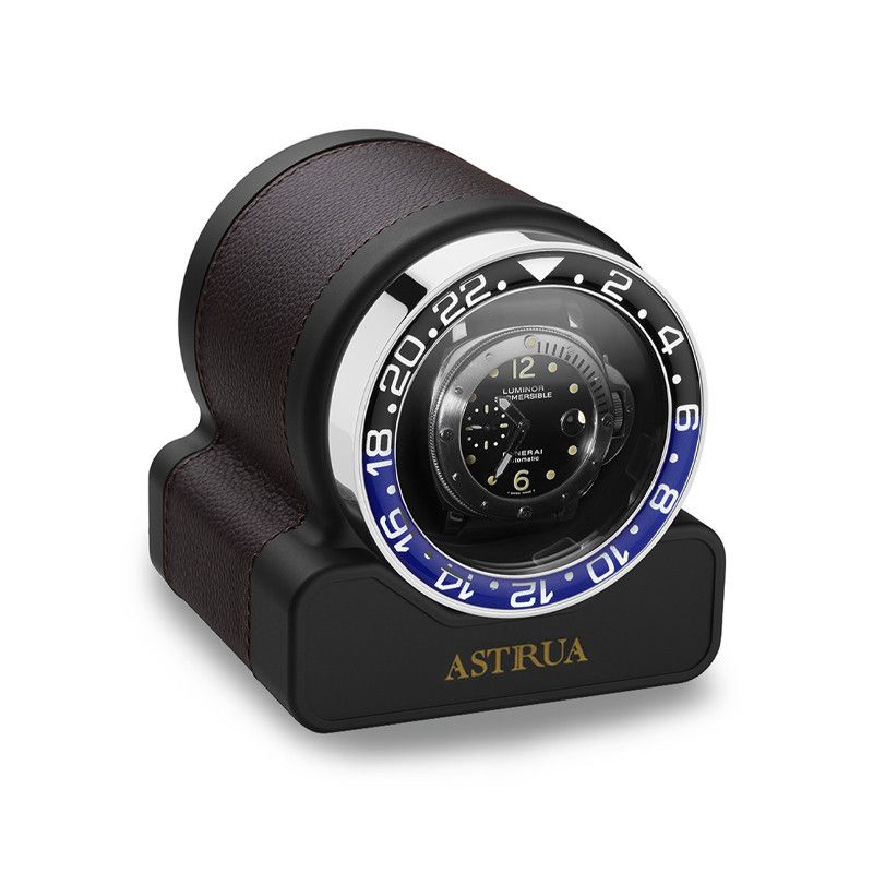 SCATOLA DEL TEMPO Rotor One Sport Pelle Grana Dollaro Cioccolato Ghiera Blu/Nera  