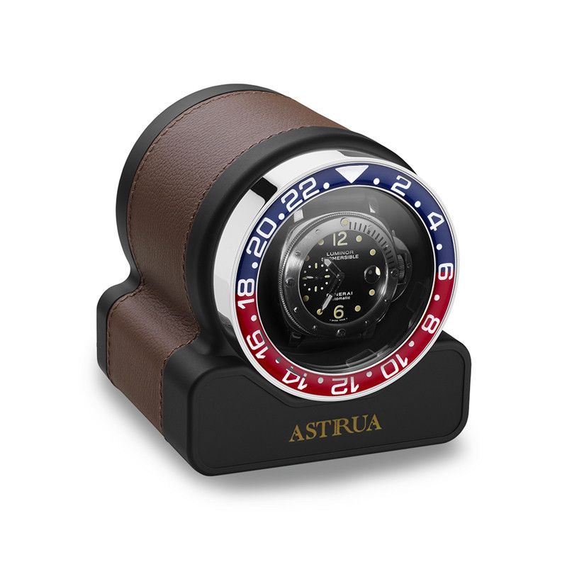 SCATOLA DEL TEMPO Rotor One Sport Pelle Grana Dollaro Castagno Ghiera Blu/Rossa  