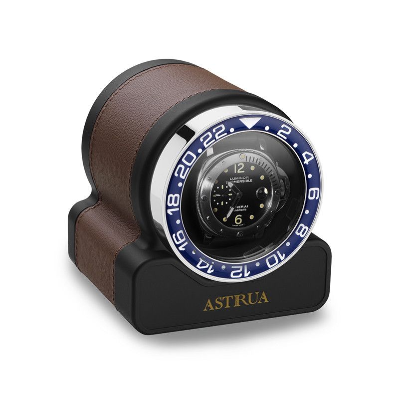 Scatola Del Tempo Rotor One Sport Pelle Grana Dollaro Castagno Ghiera Blu  