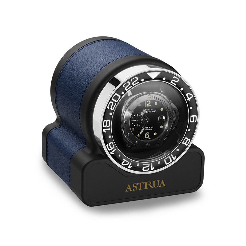 Scatola Del Tempo Rotor One Sport Pelle Grana Dollaro Blu Ghiera Nera  