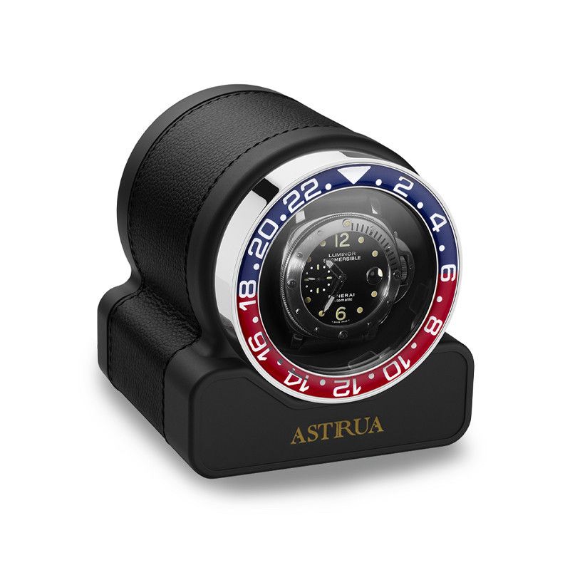 SCATOLA DEL TEMPO Rotor One Sport Pelle Grana Dollaro Nero Ghiera Blu/Rossa  