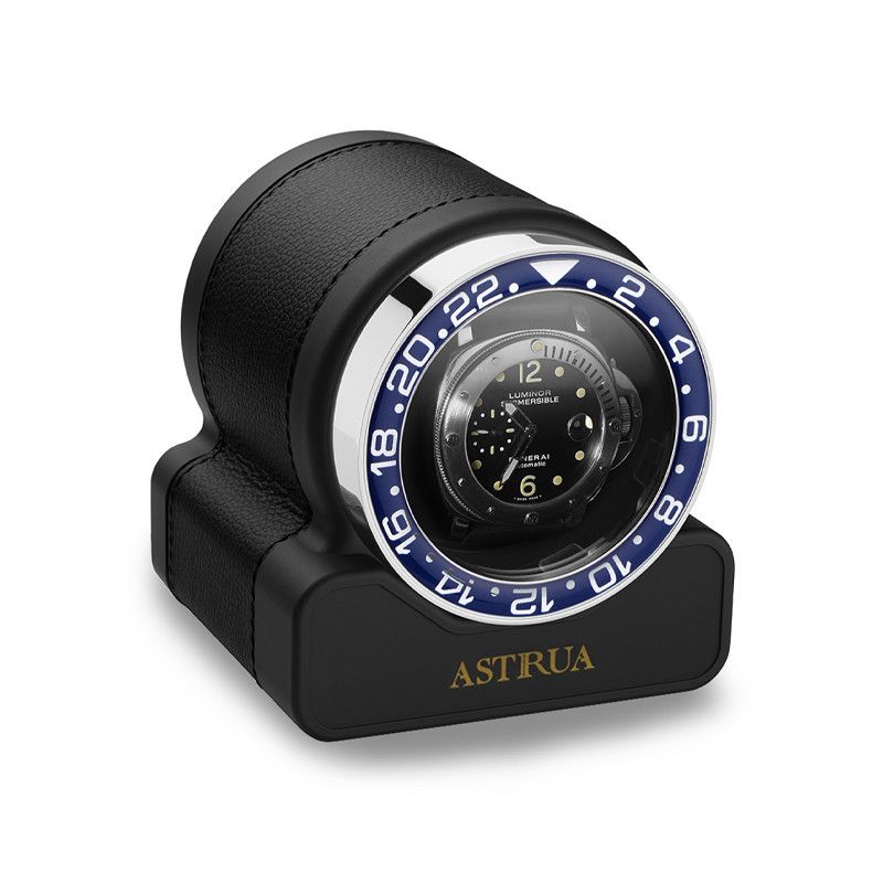 Scatola Del Tempo Rotor One Sport Pelle Grana Dollaro Nero Ghiera Blu  
