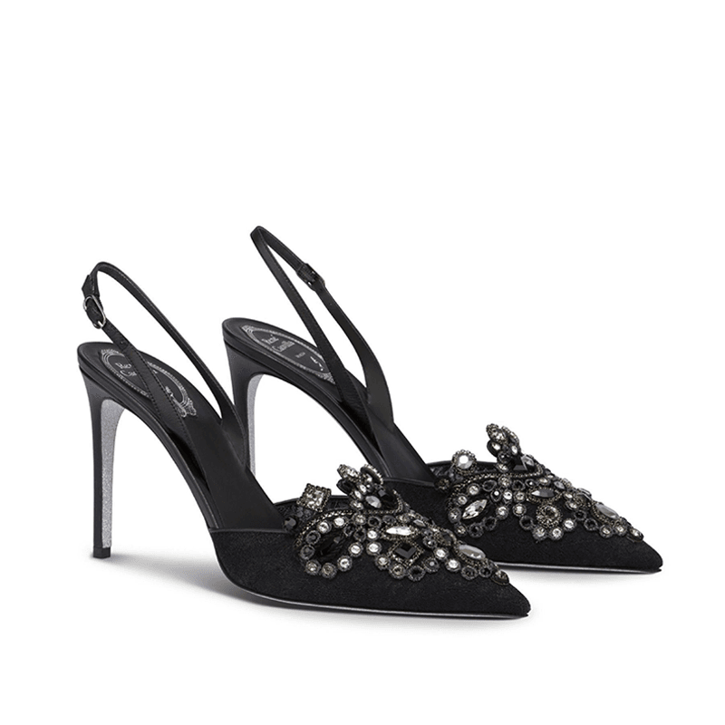 RENE CAOVILLA Veneziana - Slingback Tacco Alto Nero  C10883-100-PN01V050