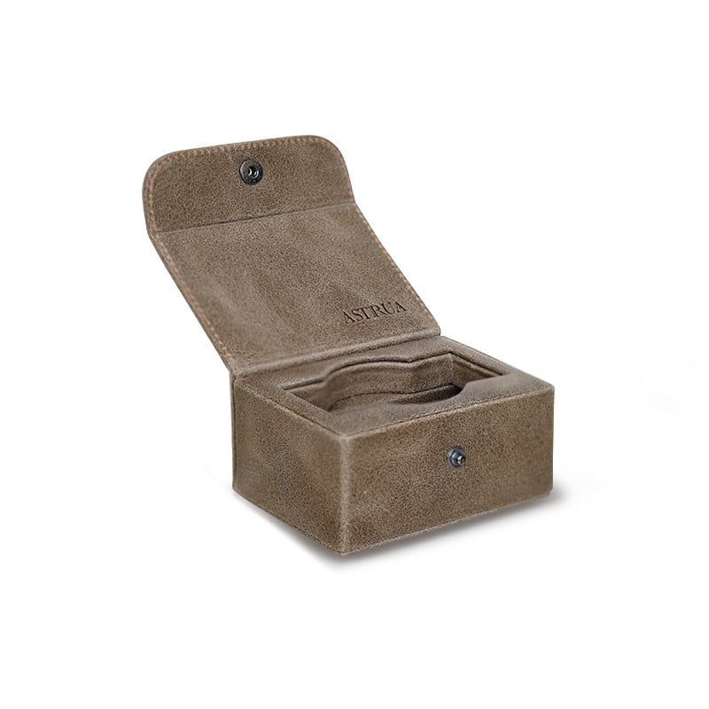 SCATOLA DEL TEMPO Portaorologi Da Viaggio 1 Posto Pelle Vintage Grigio Edizione Astrua  