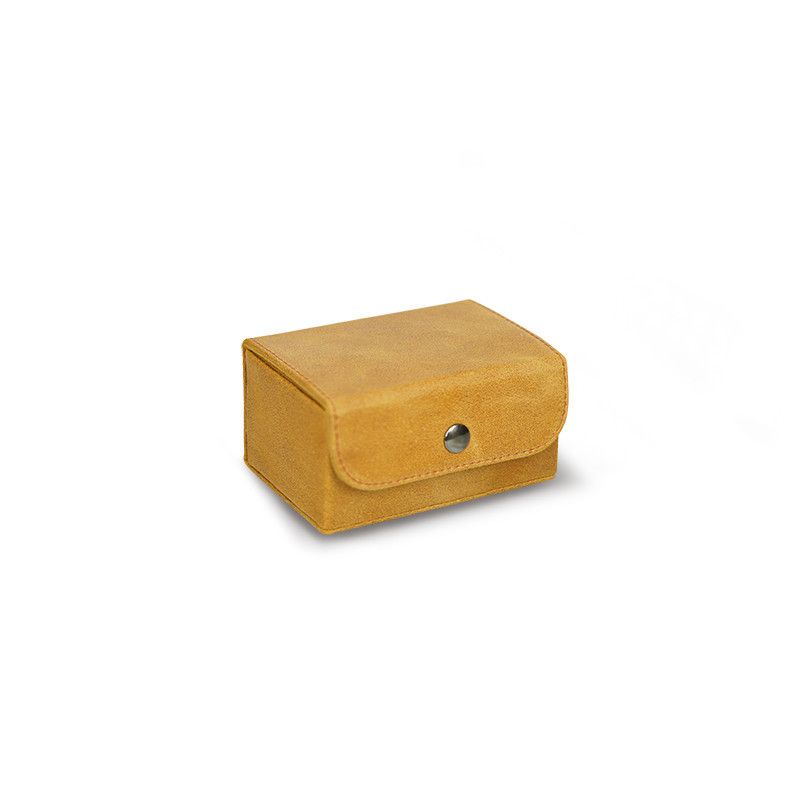 SCATOLA DEL TEMPO Portaorologi Da Viaggio 1 Posto Pelle Vintage Giallo Ocra Edizione Astrua  