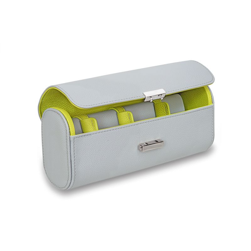 SCATOLA DEL TEMPO Pochette Da Viaggio Pelle Grana Dollaro Grigio Perla/Verde Anice  Pochette