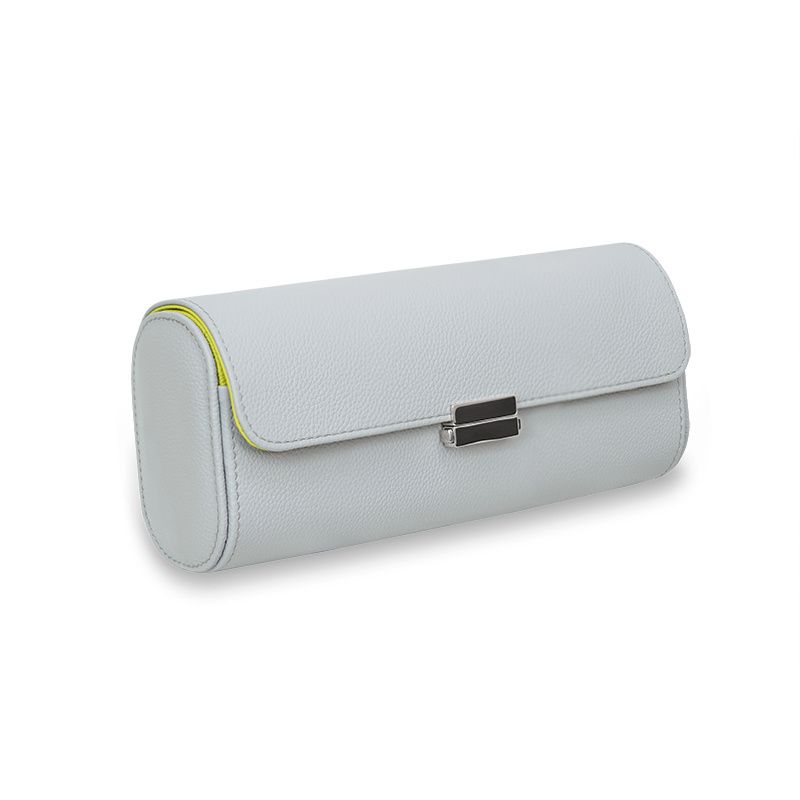 SCATOLA DEL TEMPO Pochette Da Viaggio Pelle Grana Dollaro Grigio Perla/Verde Anice  Pochette