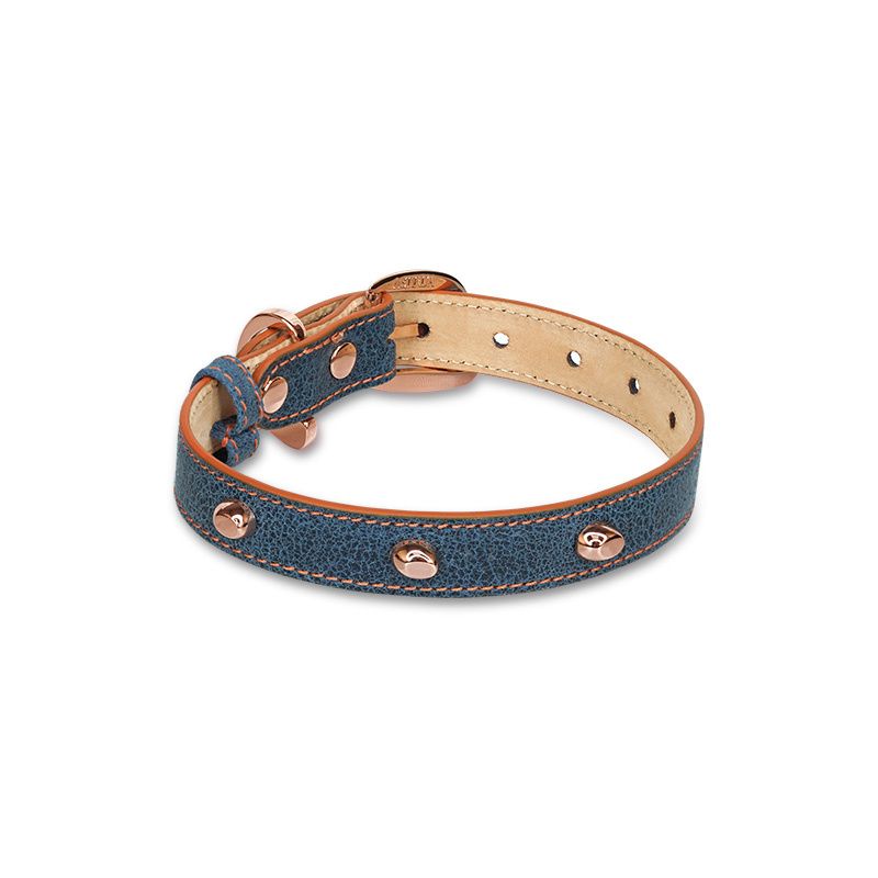 ASTRUA Creazioni Collare In Pelle Vintage Blu  CO2PV01