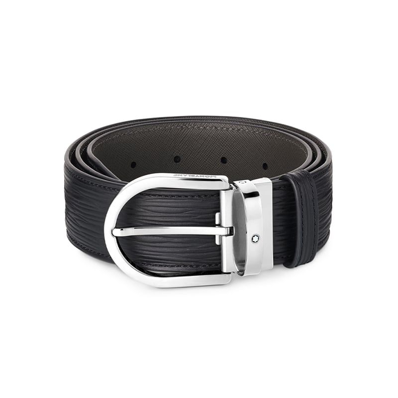 MONTBLANC Cintura In Pelle Nera con Fibbia a Ferro di Cavallo  131172