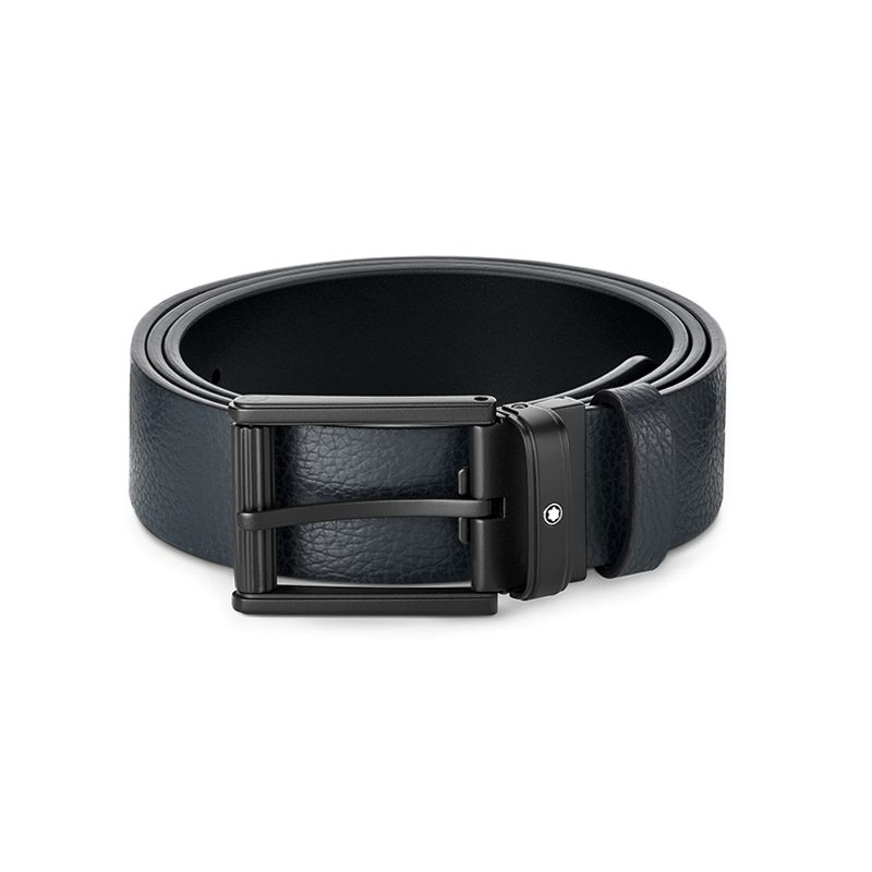 MONTBLANC Cintura Reversibile In Pelle Nera/Blu  131188