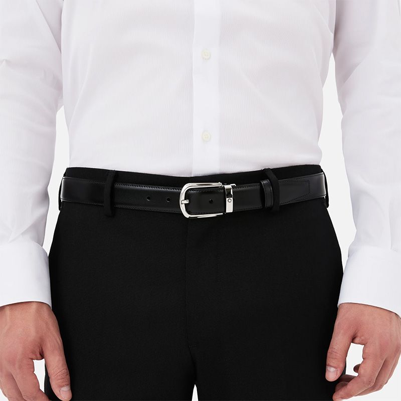 MONTBLANC Cintura Reversibile Nera/Marrone Con Fibbia a Ferro Di Cavallo  114412