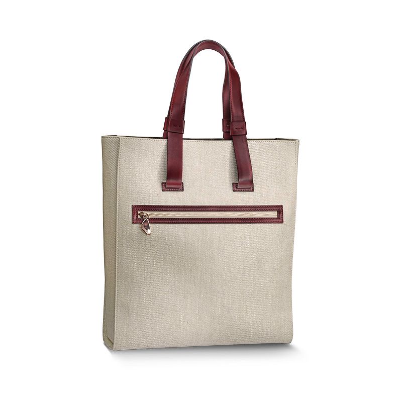 ASTRUA Creazioni Borsa Tote In Canvas Beige e Dettagli Bordeaux  BT1CA40-9026
