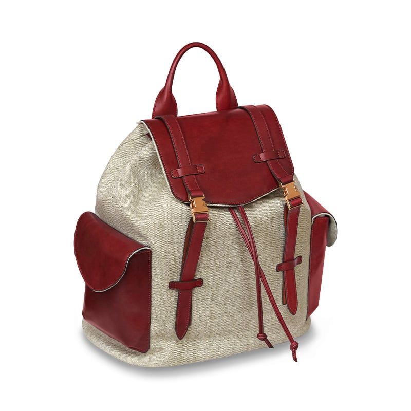 ASTRUA Creazioni Zaino In Canvas Beige e Dettagli Bordeaux  ZA1CA40-8652