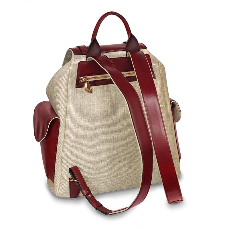 ASTRUA Creazioni Zaino In Canvas Beige e Dettagli Bordeaux  ZA1CA40-8652
