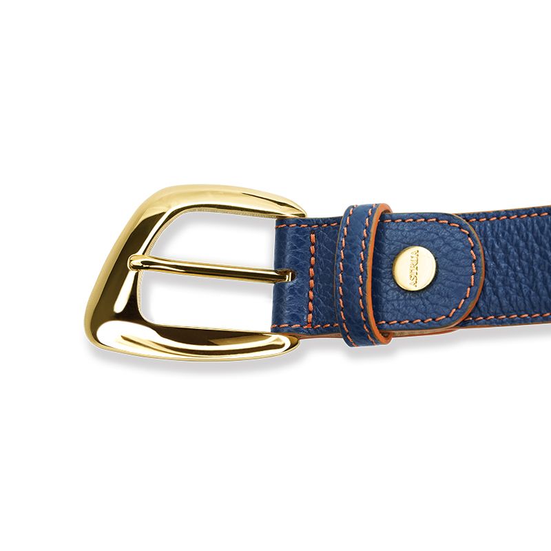 ASTRUA Creazioni Cintura In Pelle Grana Dollaro Blu Electric Fibbia Oro Giallo  CI2PGD86-32