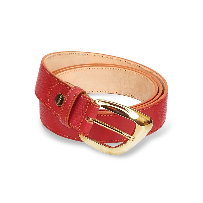 ASTRUA Creations Cintura In Pelle Grana Dollaro Rosso Lacca Fibbia Oro Giallo  CI2PGD88-32