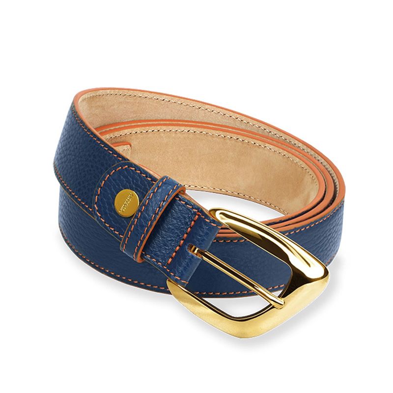 ASTRUA Creazioni Cintura In Pelle Grana Dollaro Blu Electric Fibbia Oro Giallo  CI2PGD86-32