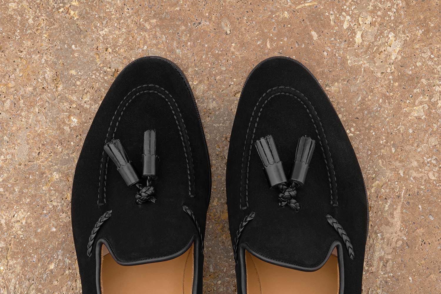 EDWARD GREEN Belgravia - Mocassino Con Nappine Camoscio - Black  BELGRAVIA