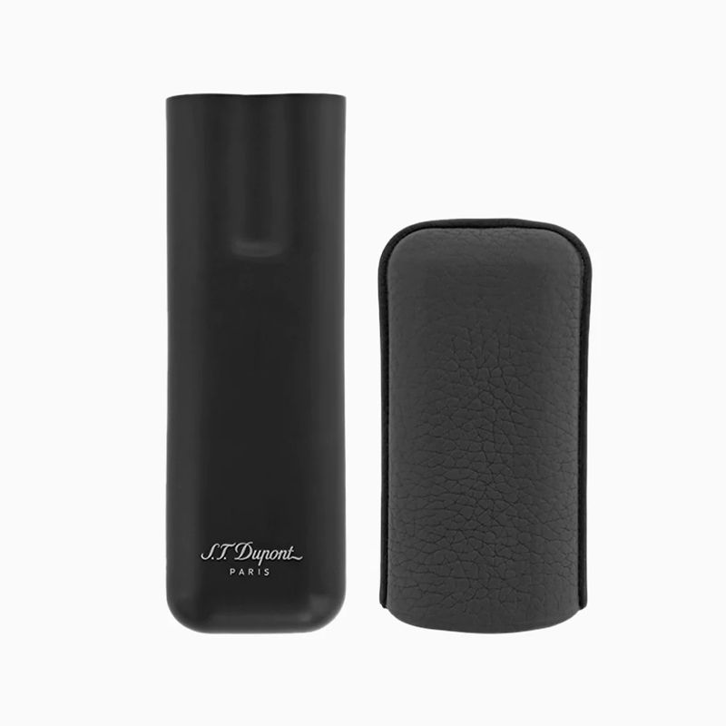 S. T. DUPONT Custodia Doppia Per Sigari in Pelle Nera Martellata / Base Matte  183240