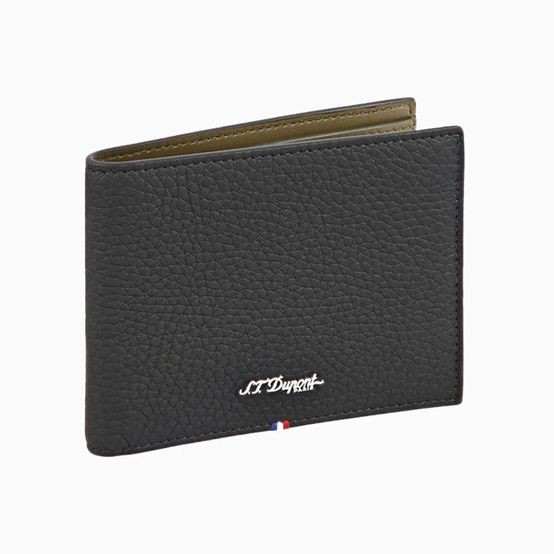 S. T. DUPONT Portafoglio Neo Capsule Pelle Martellata Nero e Verde Militare  180442