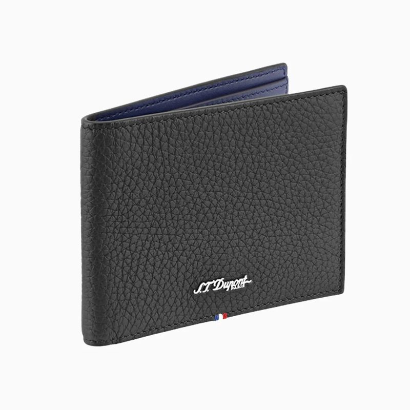 S. T. DUPONT Portafoglio Neo Capsule Pelle Martellata Nero e Blu Scuro  180342