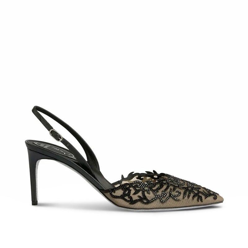 RENE CAOVILLA Guendy - Slingback Tacco Medio Nero  C11064-075-0001V050