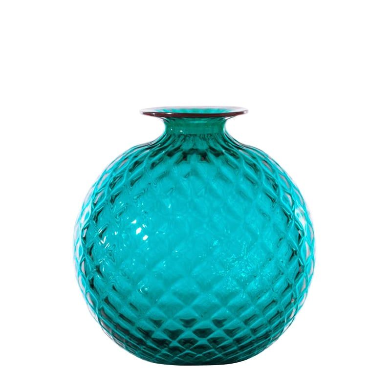 VENINI Vaso Monofiore Balloton Verde Paraiba/Filo Rosso  18 CM - H 20.5 CM 100.18