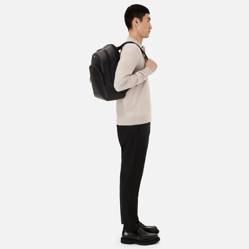 MONTBLANC Zaino Grande in Pelle Nera Con 3 Scomparti Sartorial  130274