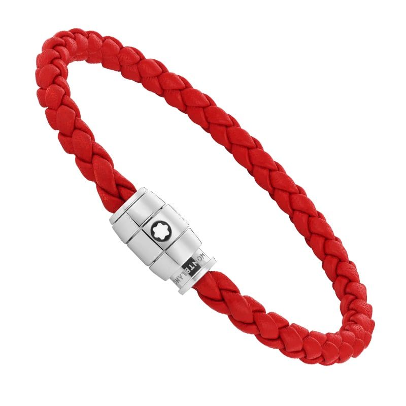 MONTBLANC Bracciale In Acciaio e Pelle Rossa Con Chiusura a 3 Anelli  130902