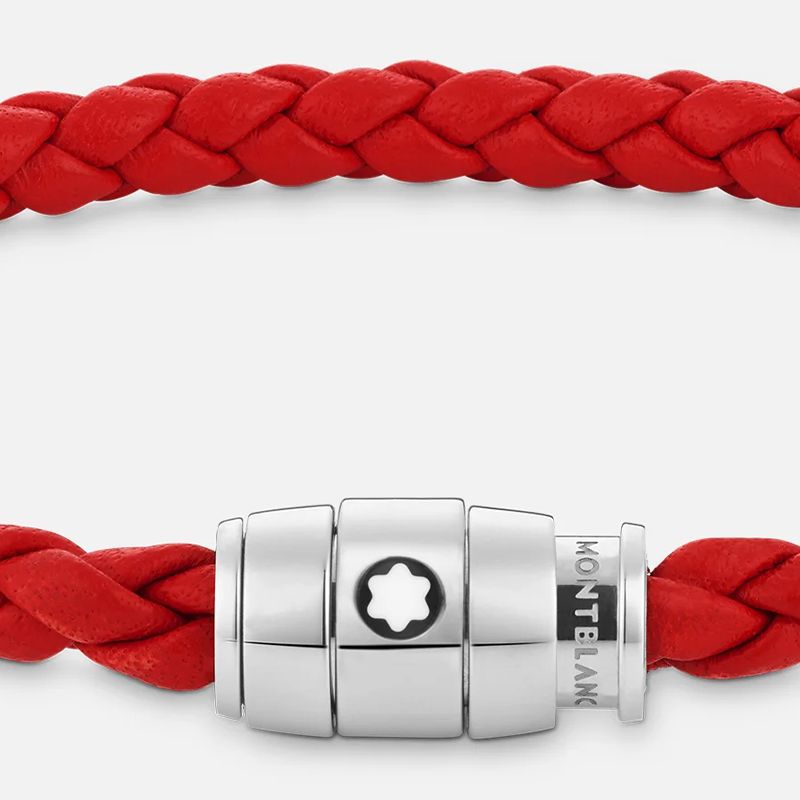 MONTBLANC Bracciale In Acciaio e Pelle Rossa Con Chiusura a 3 Anelli  130902