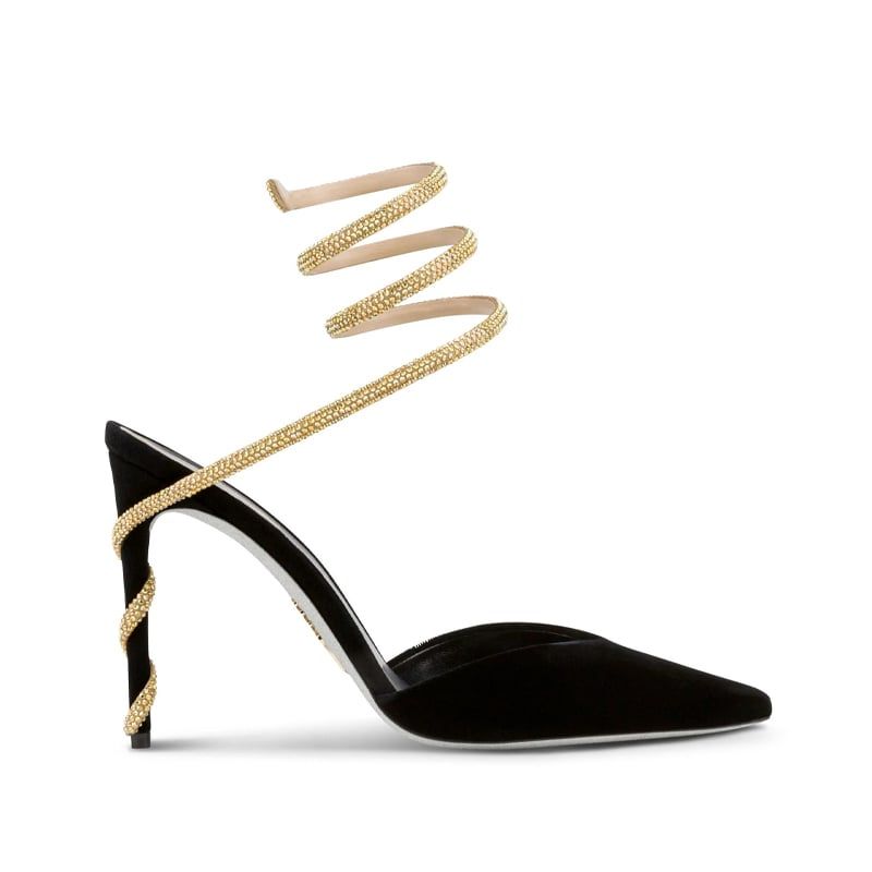 Rene Caovilla Margot - Slingback Tacco Alto Nero/Oro  C11790-105-VL01V102