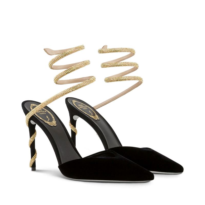 Rene Caovilla Margot - Slingback Tacco Alto Nero/Oro  C11790-105-VL01V102