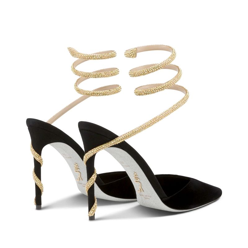 Rene Caovilla Margot - Slingback Tacco Alto Nero/Oro  C11790-105-VL01V102